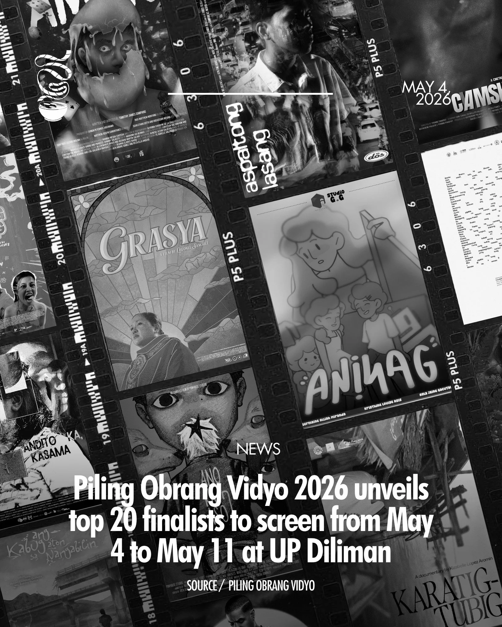 HANDA NA BA KAYO SA POV 2026?

UP Cinema&rsquo;s intercolelgiate film festival, Piling Obrang Vidyo 2026, has unveiled the top 20 finalists tha twill screen at UP Diliman from May 4 to May 11.

Here is the full lineup and screening schedule:

May 4 (