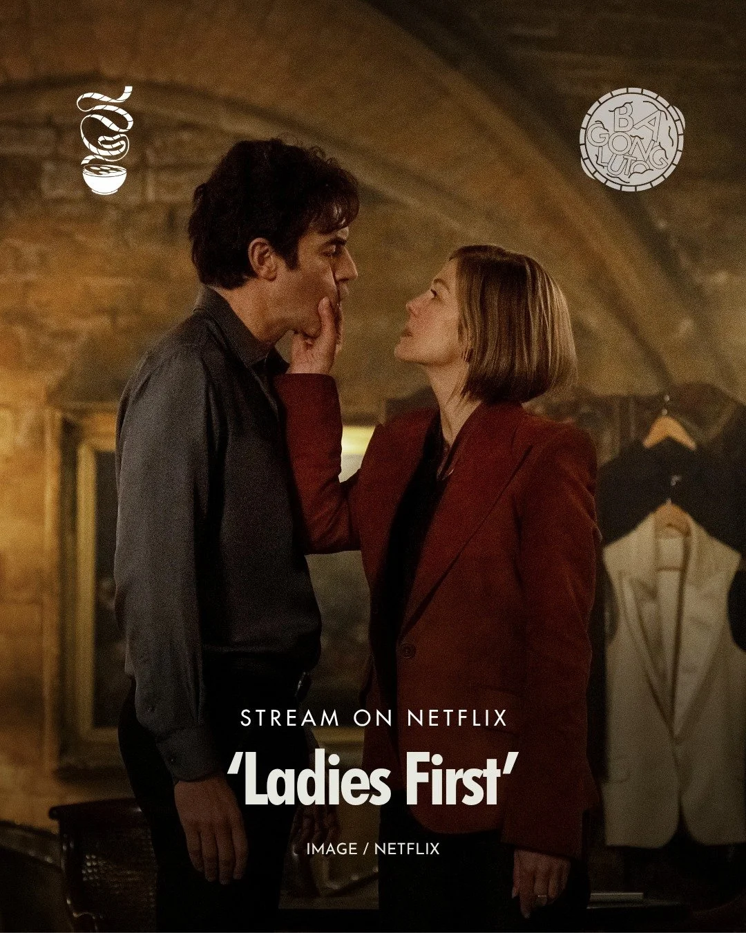 HONORING THE MATRIARCH. 

&lsquo;Ladies First&rsquo; is now showing on Netflix! 

Directed by Thea Sharrock, this comedy film starring Rosamund Pike and Sacha Baron Cohen, follows a man transported to a women-led society. During his stay, he is chall