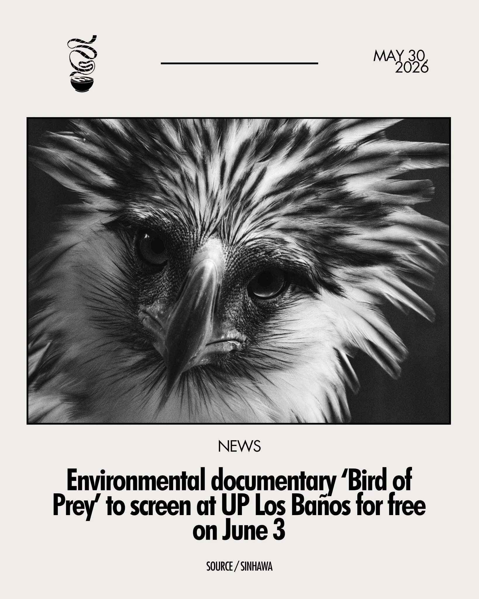 WATCH AND PAINT OUR RAREST EAGLE.

In celebration of Philippine Eagle Week, Sinhawa, an art program, will be screening Cornell Lab of Ornithology's environmental documentary 'Bird of Prey' for free at the Sining Makiling Gallery, UP Los Ba&ntilde;os,