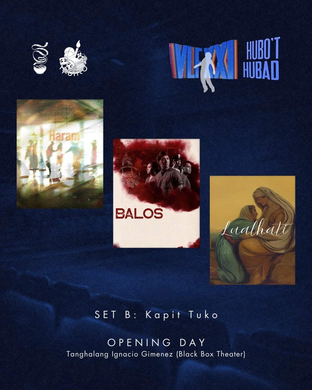 KAPIT TUKO!

The Set B of 'Virgin Labfest XXI: Hubo't Hubad' officially opens today. Titled Kapit Tuko, the set features three plays: Alab Usman's 'Haram', Nik Azcuna's 'Balos', and Gab Mactal's 'Lualhati'. 

'Haram' follows three queer Muslims and t