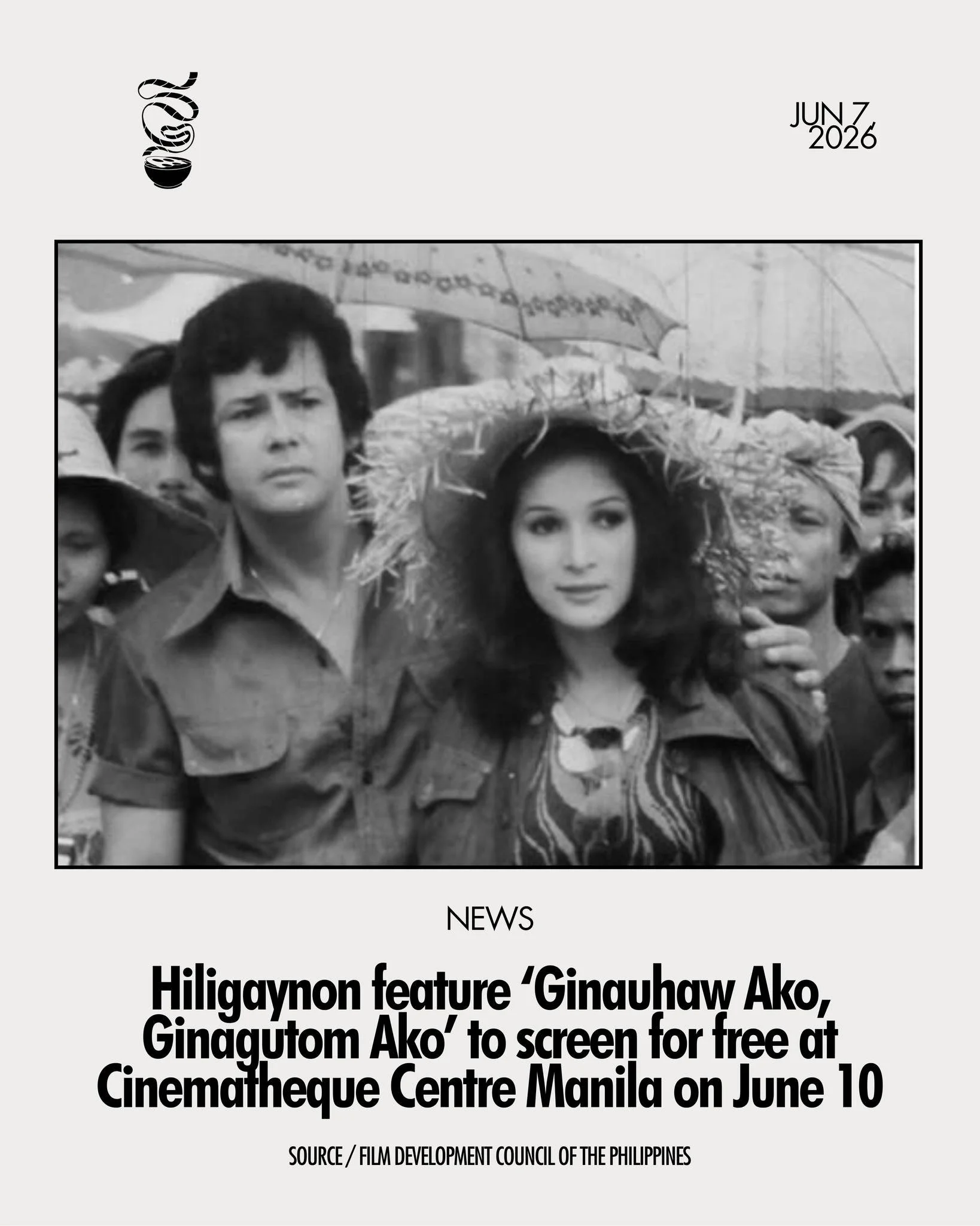 INHERITED FATE.

&lsquo;Ginauhaw Ako, Ginagutom Ako,&rsquo; the first-ever Hiligaynon feature film, will be screened for free at the FDCP Cinematheque Centre Manila on June 10 at 5 PM, followed by a talkback with screenwriter Wanggo Gallaga.

Origina