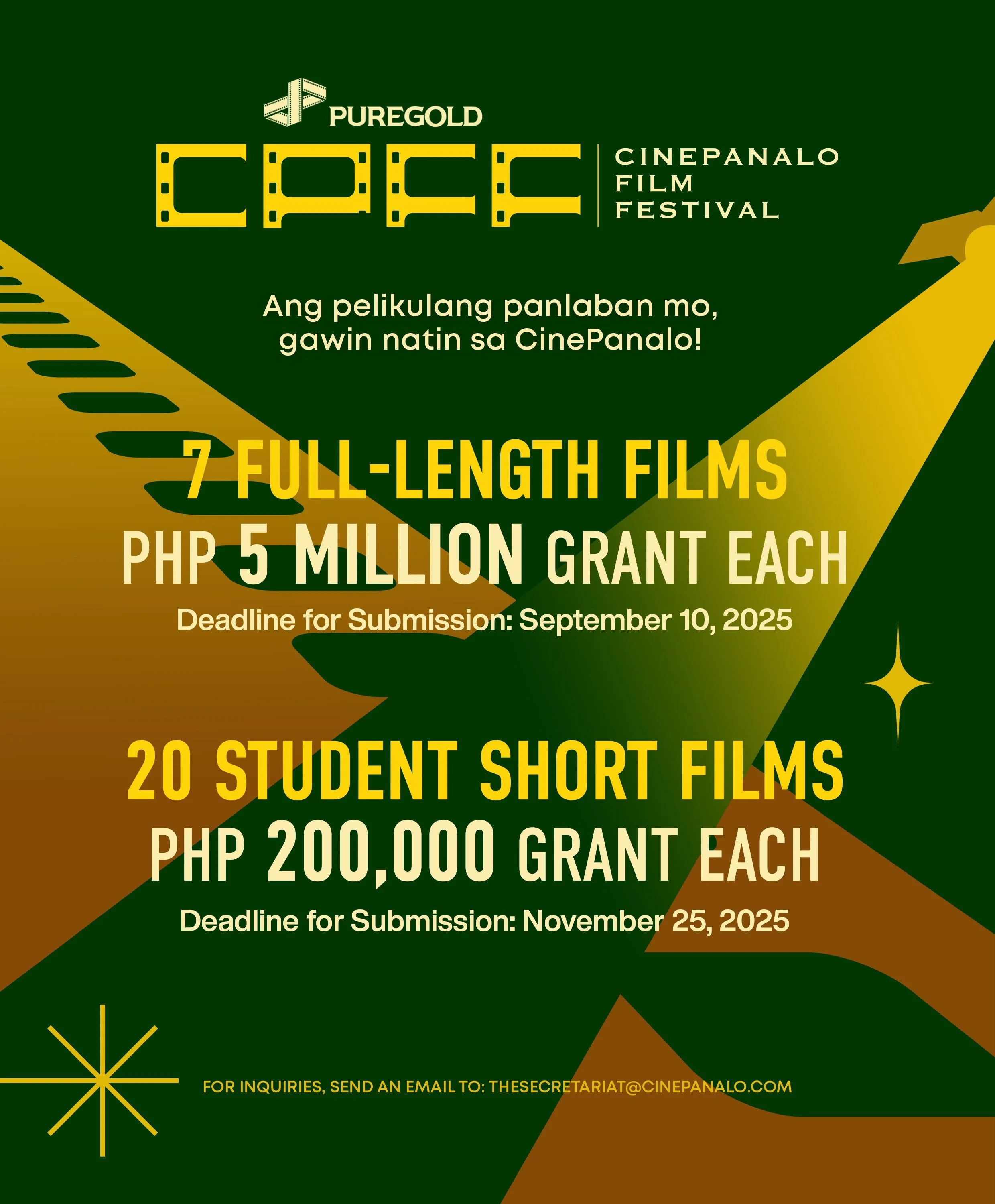 2026 Puregold CinePanalo offers biggest grants ever: PhP5M for full-length, PhP200K for student short films