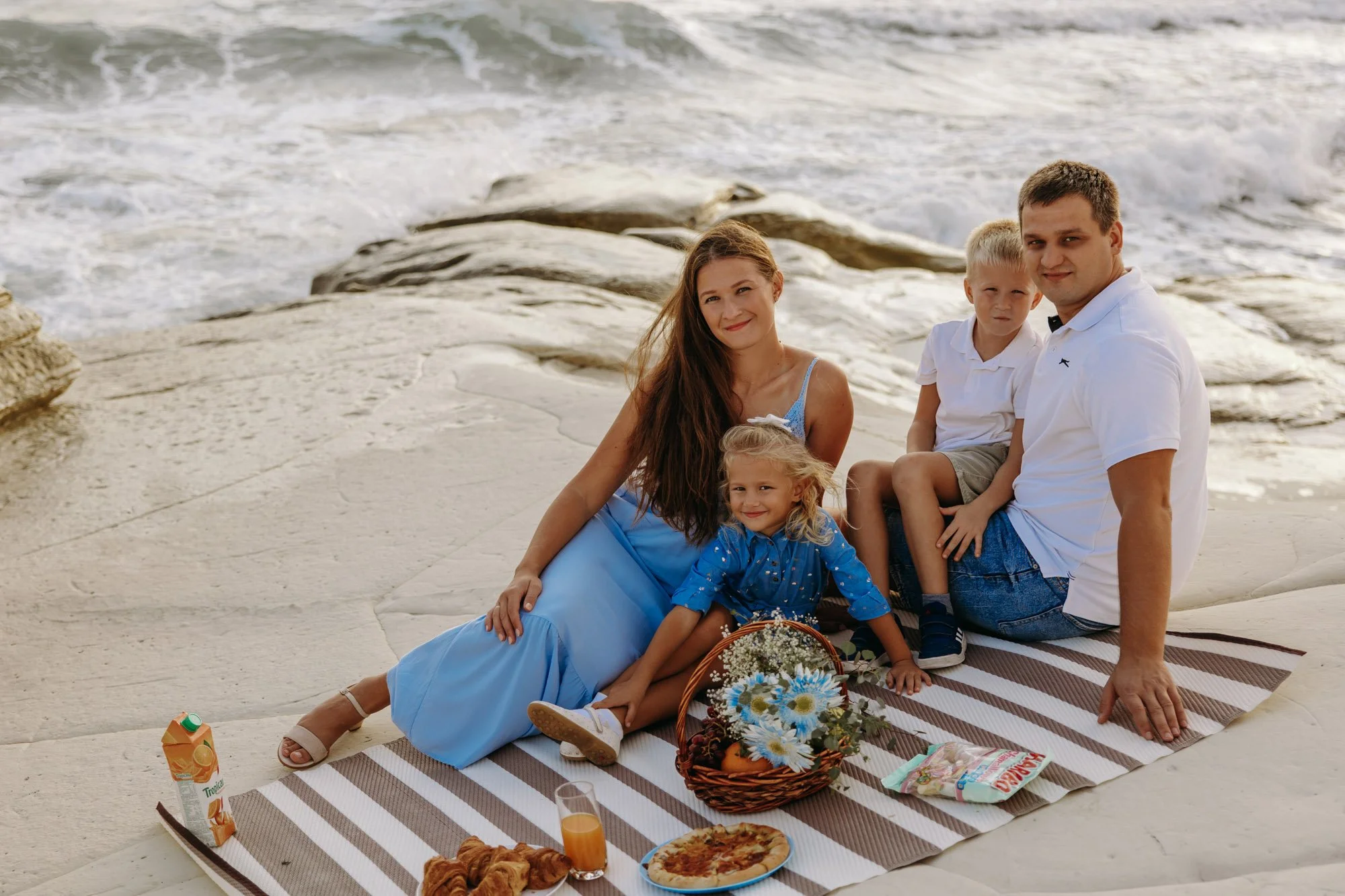 family picnic by the sea White Stones Cyprus relaxed beach photoshoot Limassol