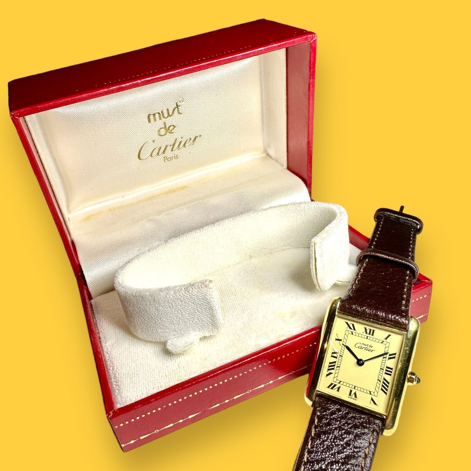Cartier Must De Vermeil Ladies Watch Golden Accent Roman WITH BOX Cartier - Tank Must Vermeil Lemon Dial - Box & Paper - 1981 main image 3
