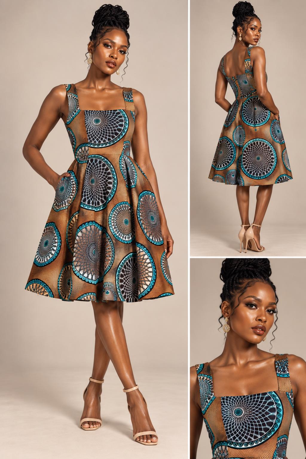 Crowned Elegance Tribal Bronze Midi Dress