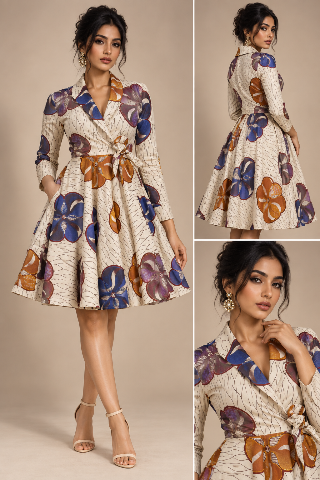 Crowned Elegance Sahara Brown Midi Wrap Dress