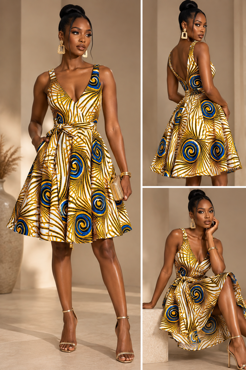 Crowned Elegance Sahara Yellow Midi Wrap Dress