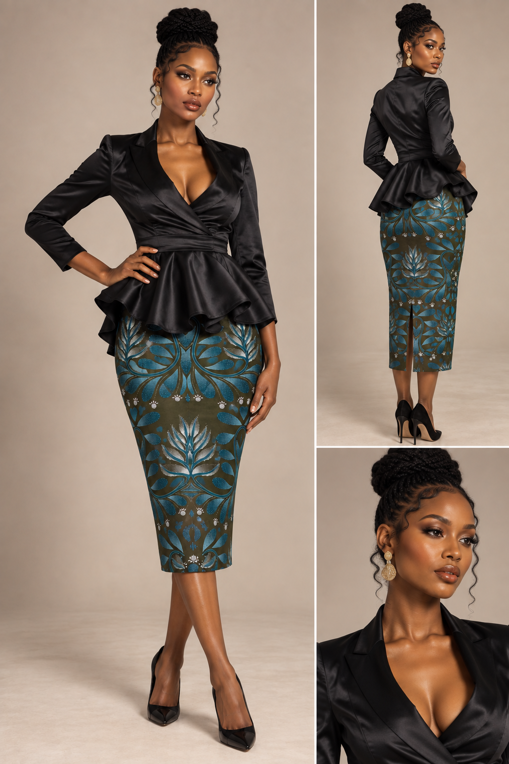 Crowned Elegance Green Pencil Skirt