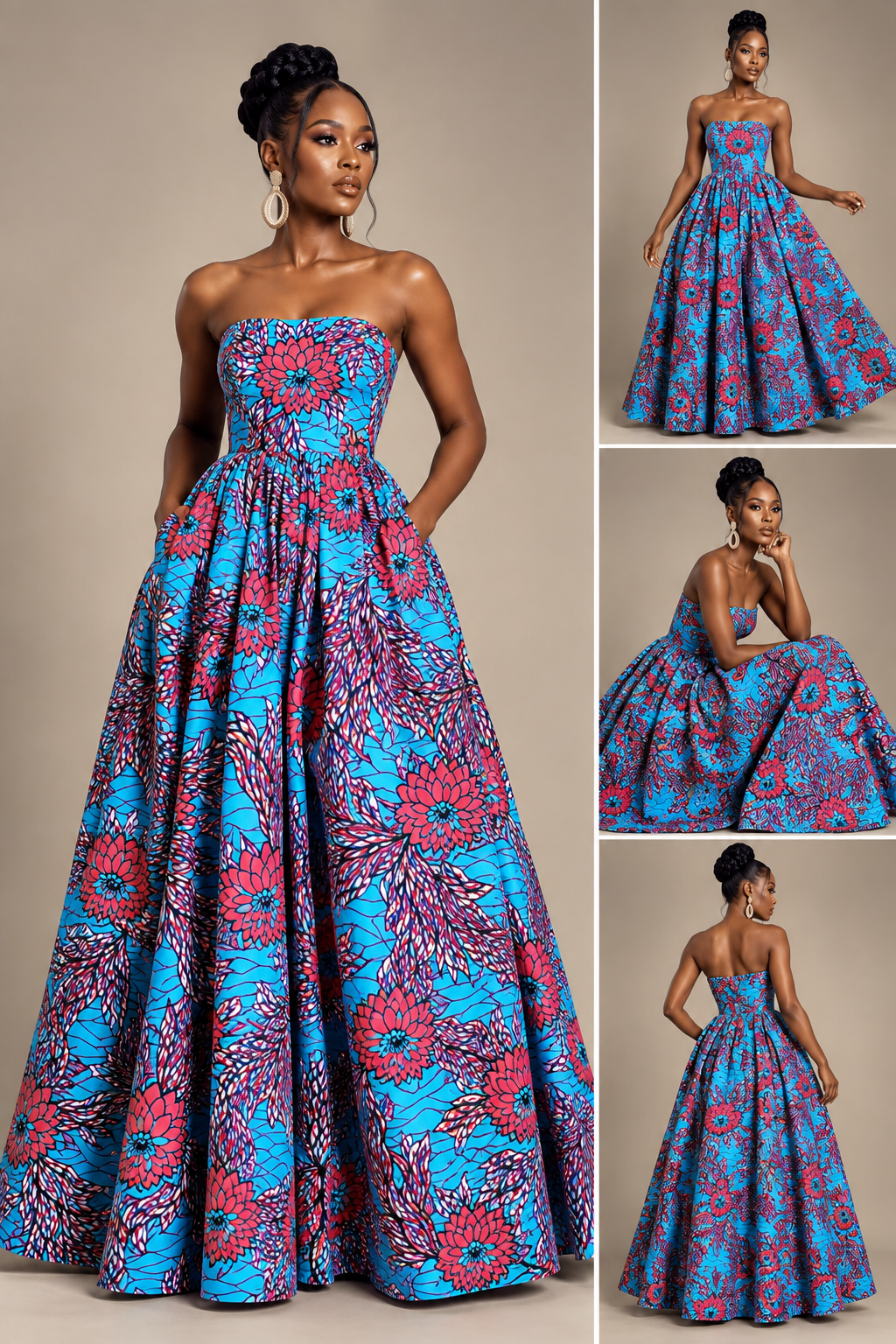 Crowned Elegance Blue Nile Strapless Maxi Dress