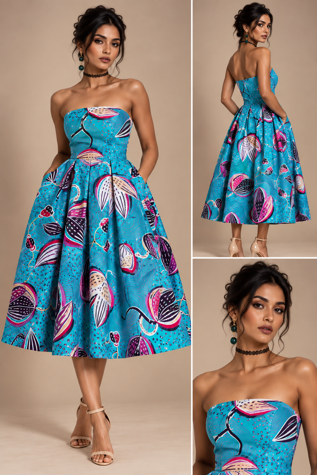 Crowned Elegance Turquoise Midi Dress