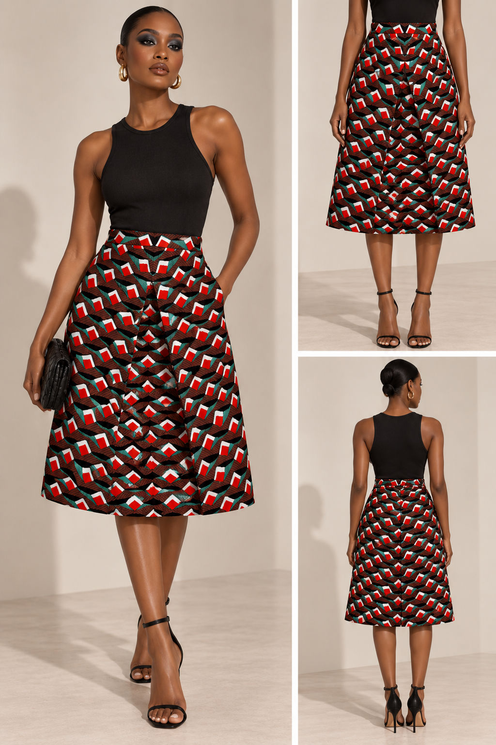 Crowned Elegance 3D Cube A-Line Skirt