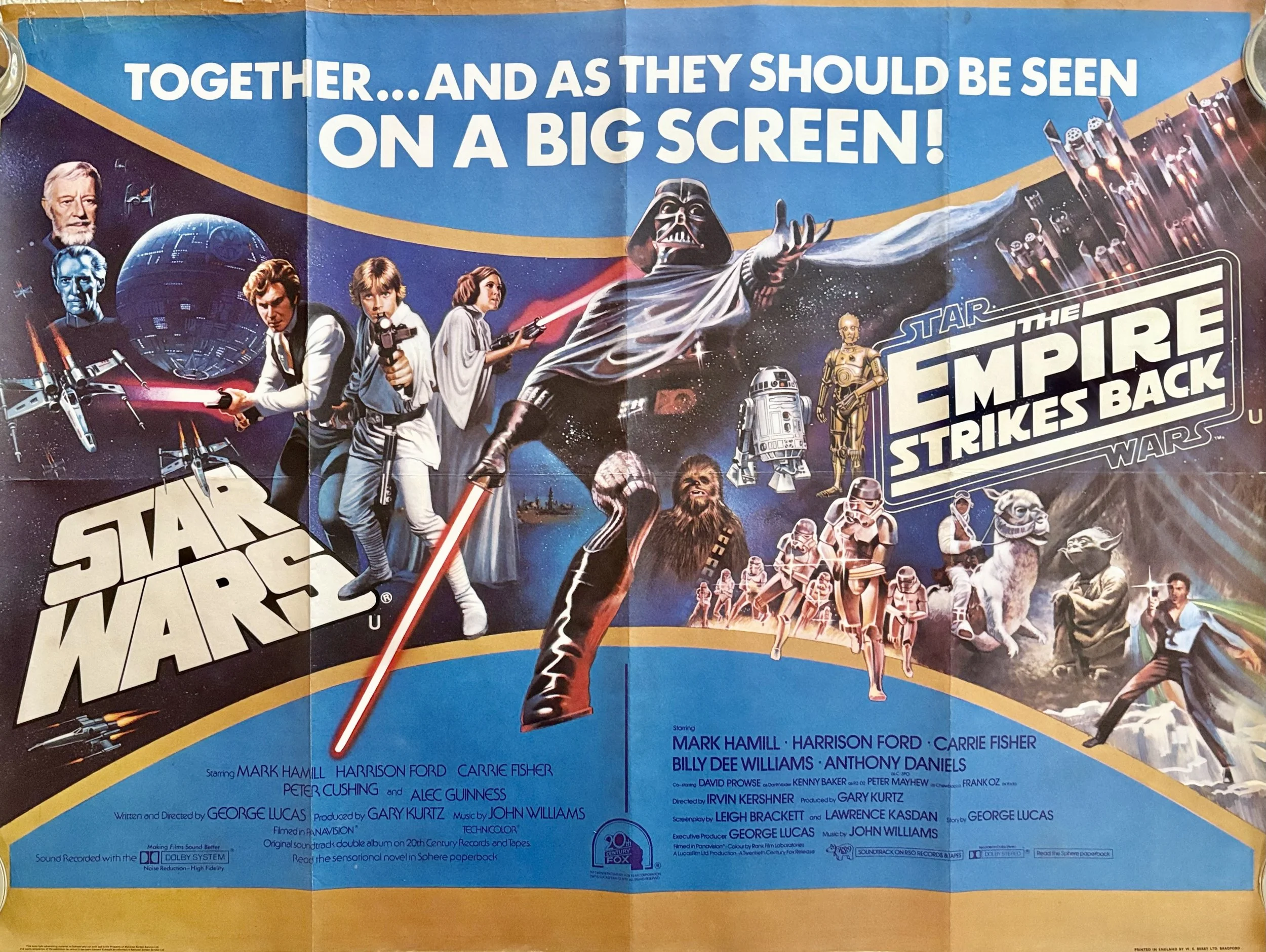 Star Wars A New Hope & The Empire Strikes Back 1982 Double Bill Quad Poster