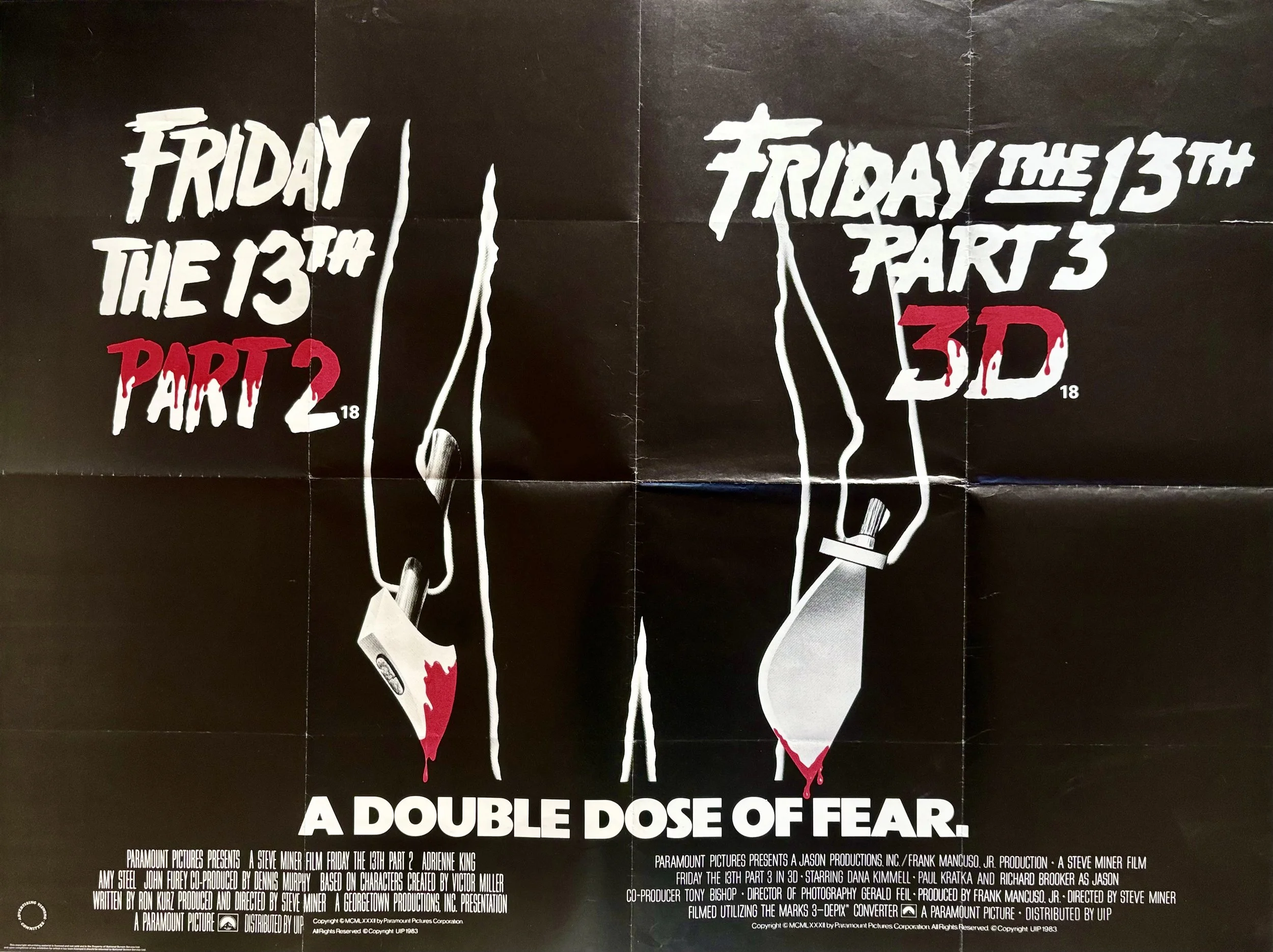 Friday 13th Part 2 & Part 3 3D 1982 double bill Quad Poster