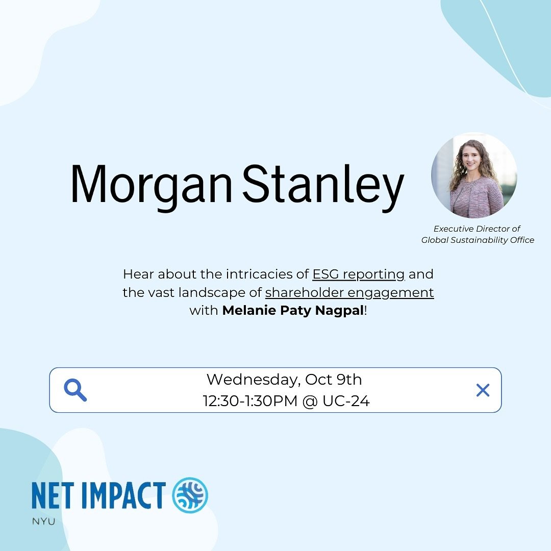 This Wednesday we&rsquo;ll welcome Melanie Nagpal to introduce Morgan Stanley&rsquo;s Global Sustainability Office👏