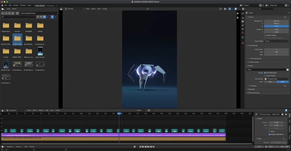 Using Blender's "Video Sequence Editor" to add sound