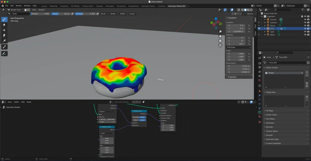 Weight painting to decide sprinkle placement 