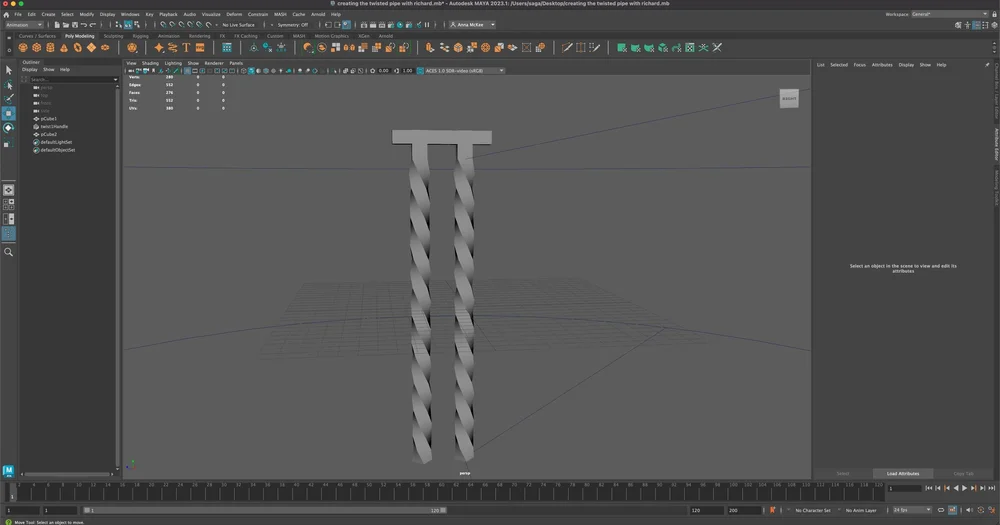 Duplicating the mesh, attempted to join both twisted pipes together 
