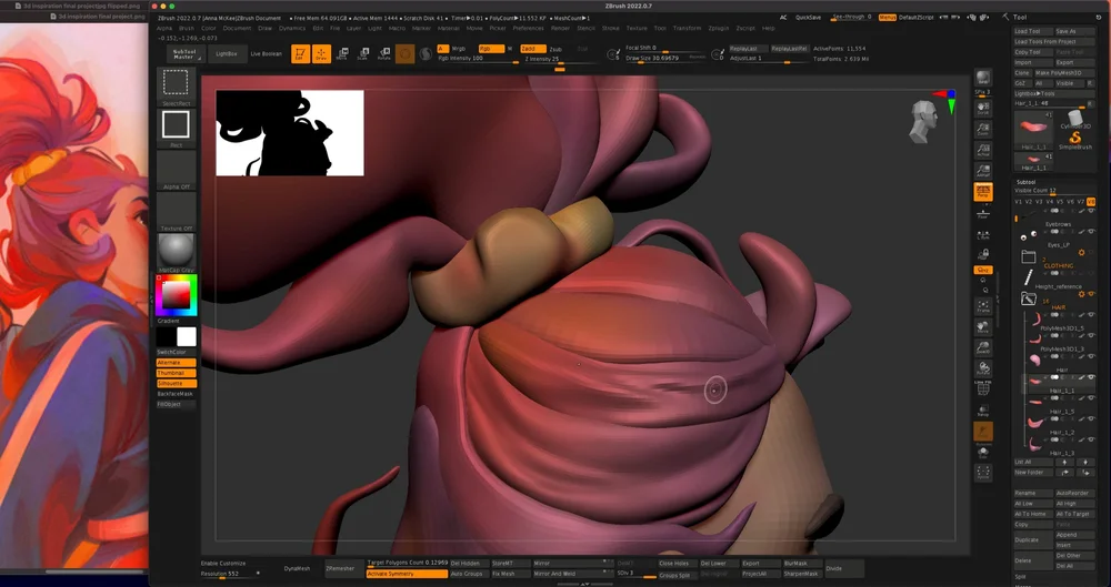 Poly-Paint added to the hair to help visualise a final outcome 