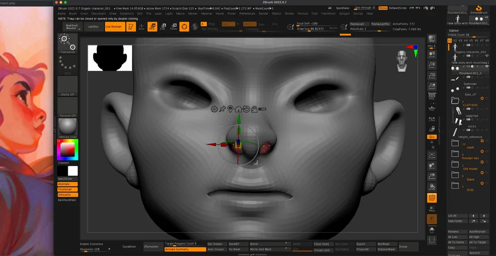 Nostrils created using Cylindrical Live-Booleans 
