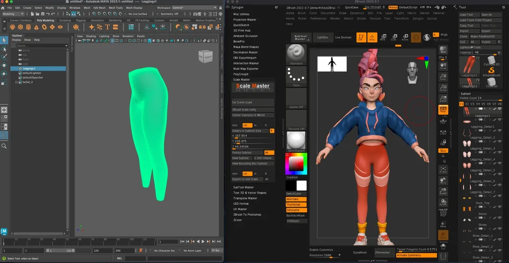 Scale-Master and Goz used to scale and move mesh from Zbrush to Maya