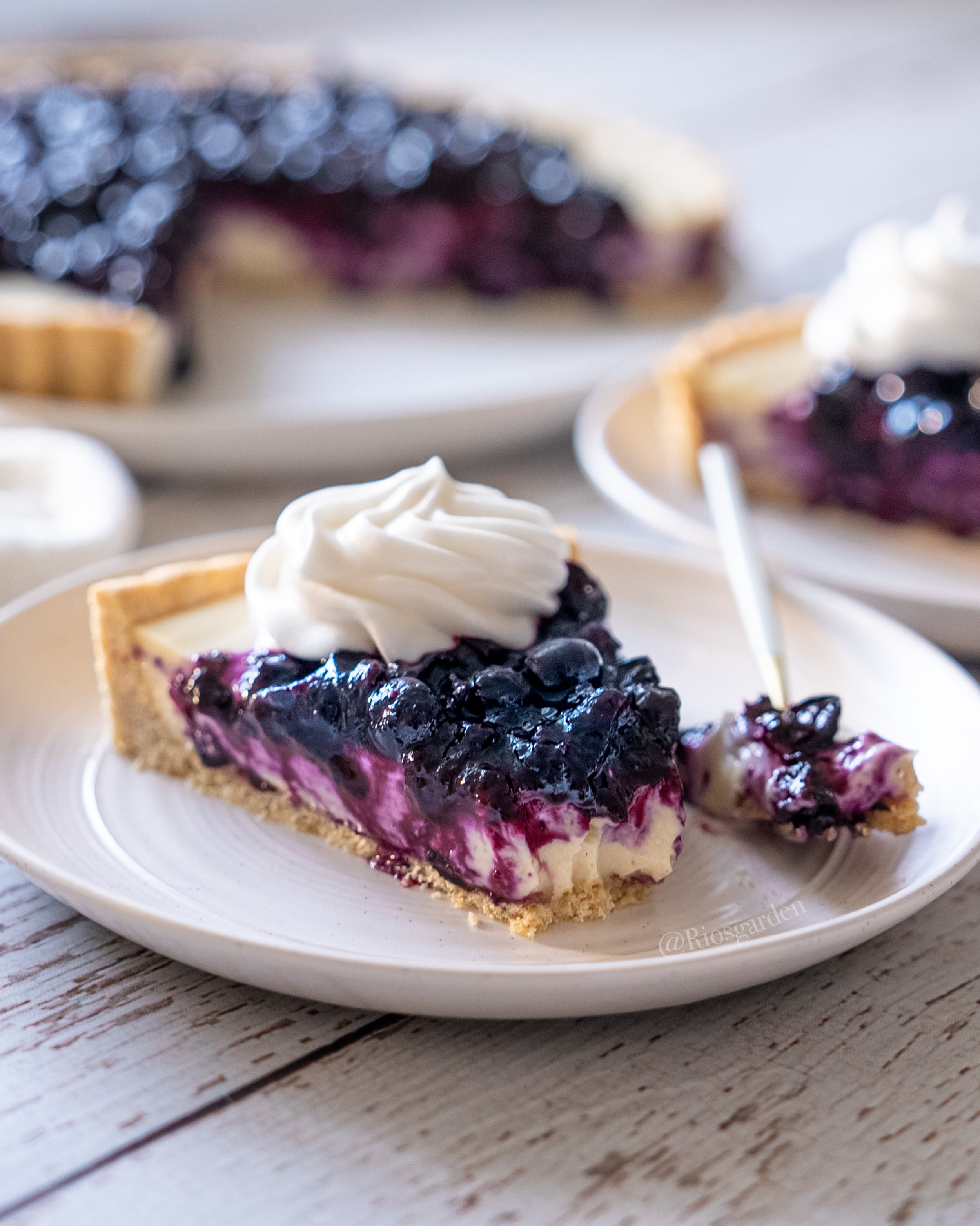 Blueberry cheesecake with whipped cream