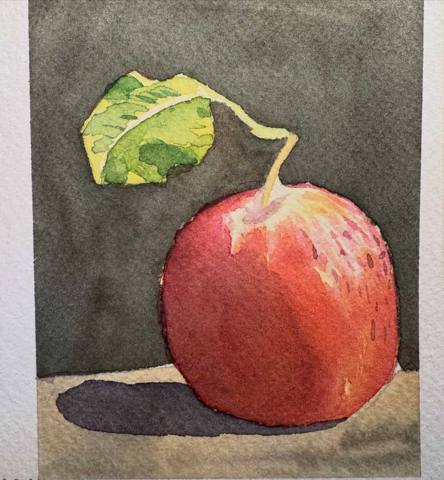 I feel most comfortable painting abstract watercolors. I think representational/realistic work is beautiful, but it&rsquo;s always eluded me, something that&rsquo;s for other artists, not me. So painting this apple on a table and it not looking defor
