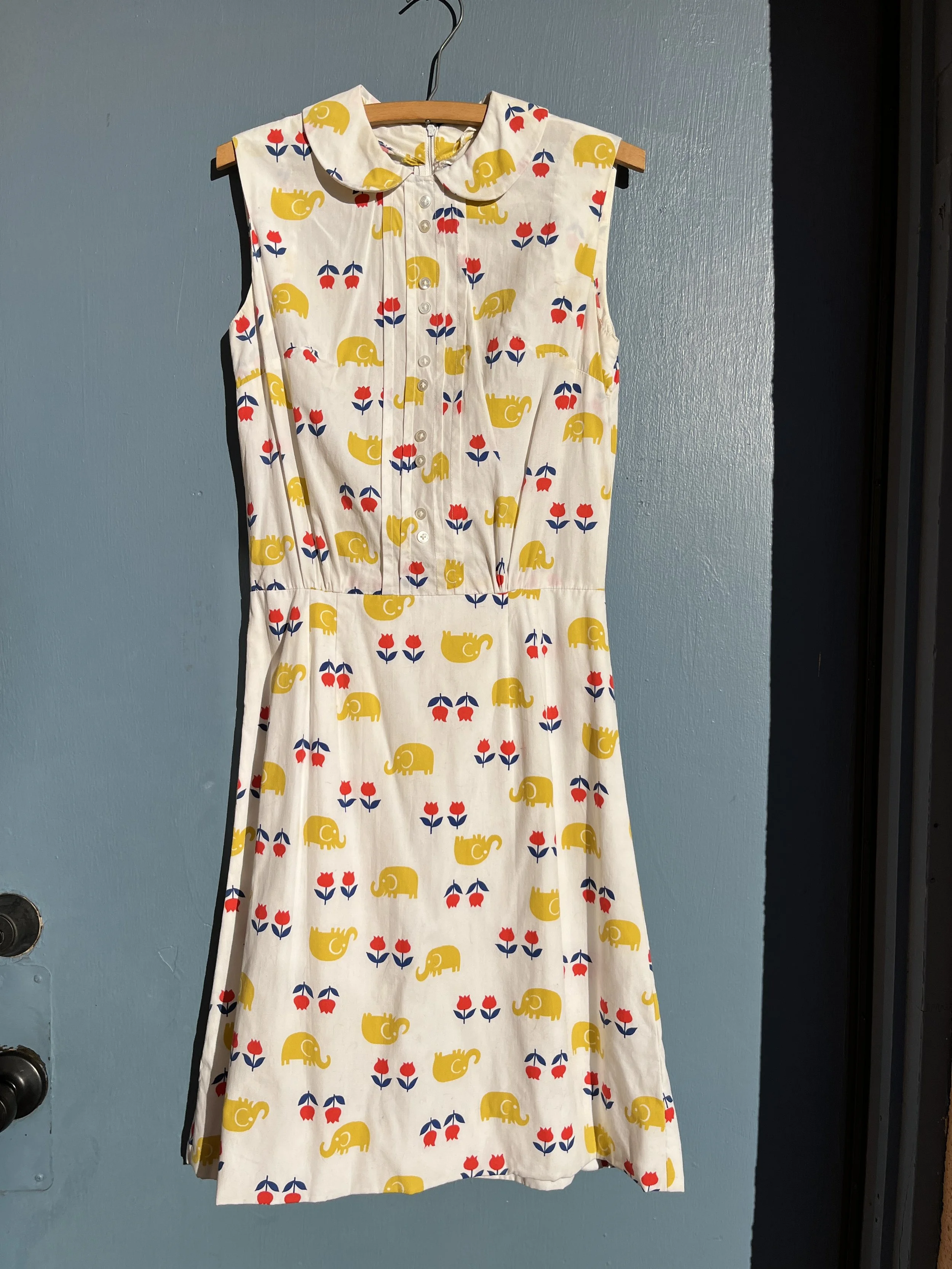 Vintage Handmade Elephant and Tulip print sleeveless Dress