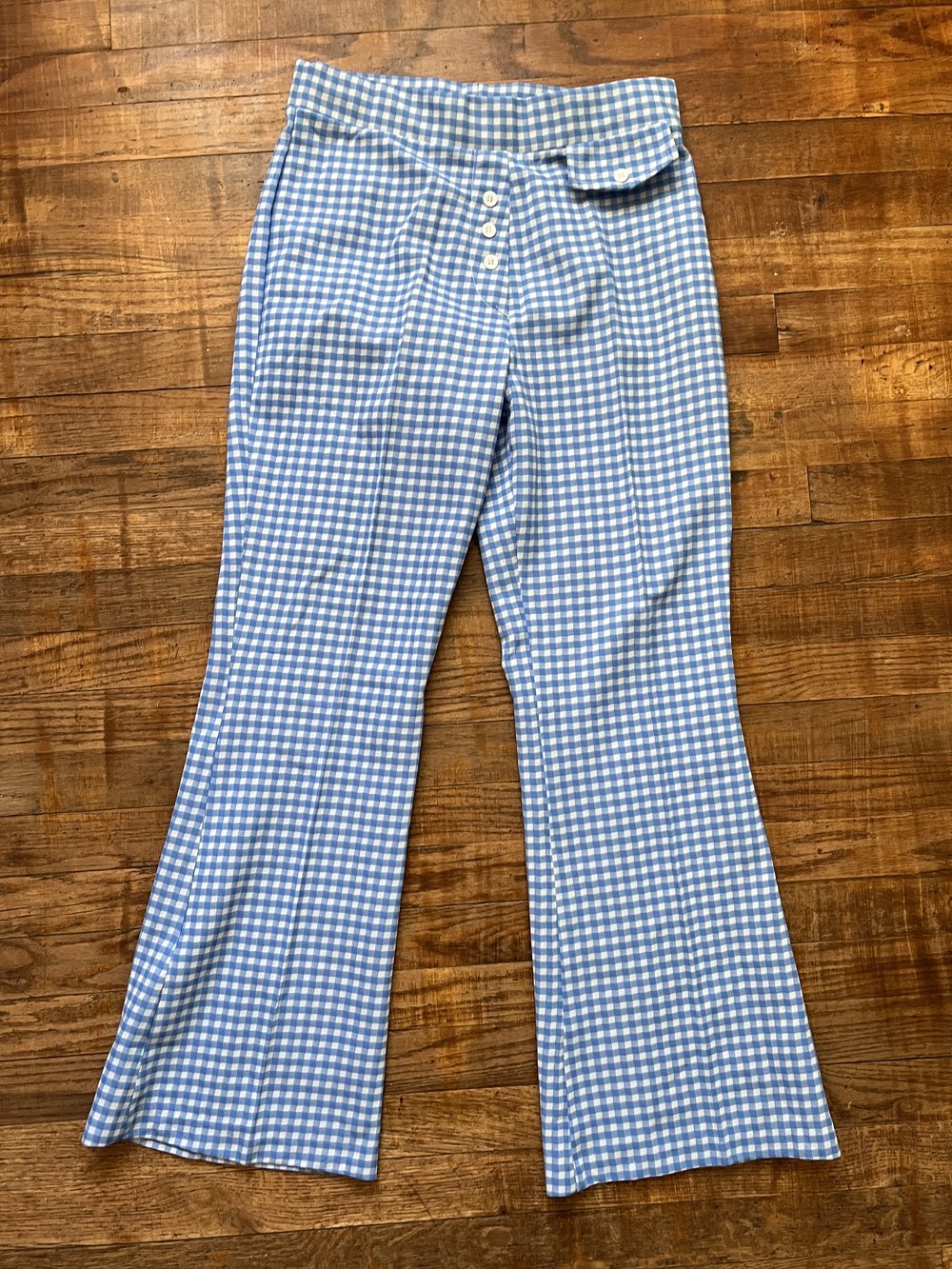 VINTAGE 70s Polyester Slacks Pants Size 37x28 Pink Gingham