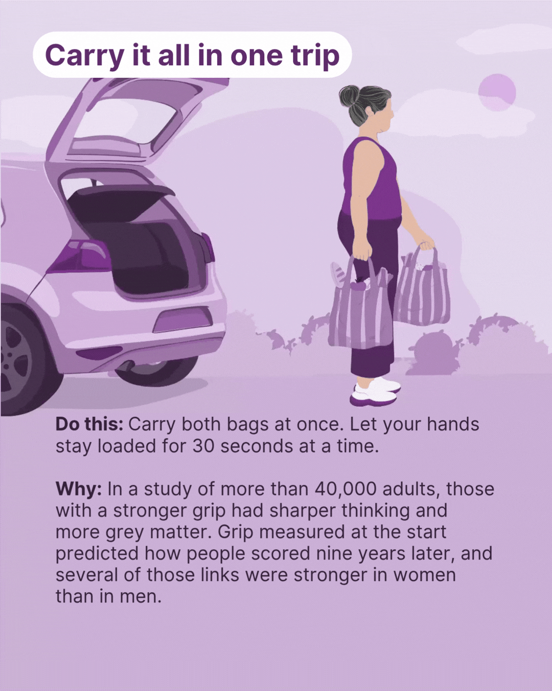 illustration of woman carrying groceries from the car