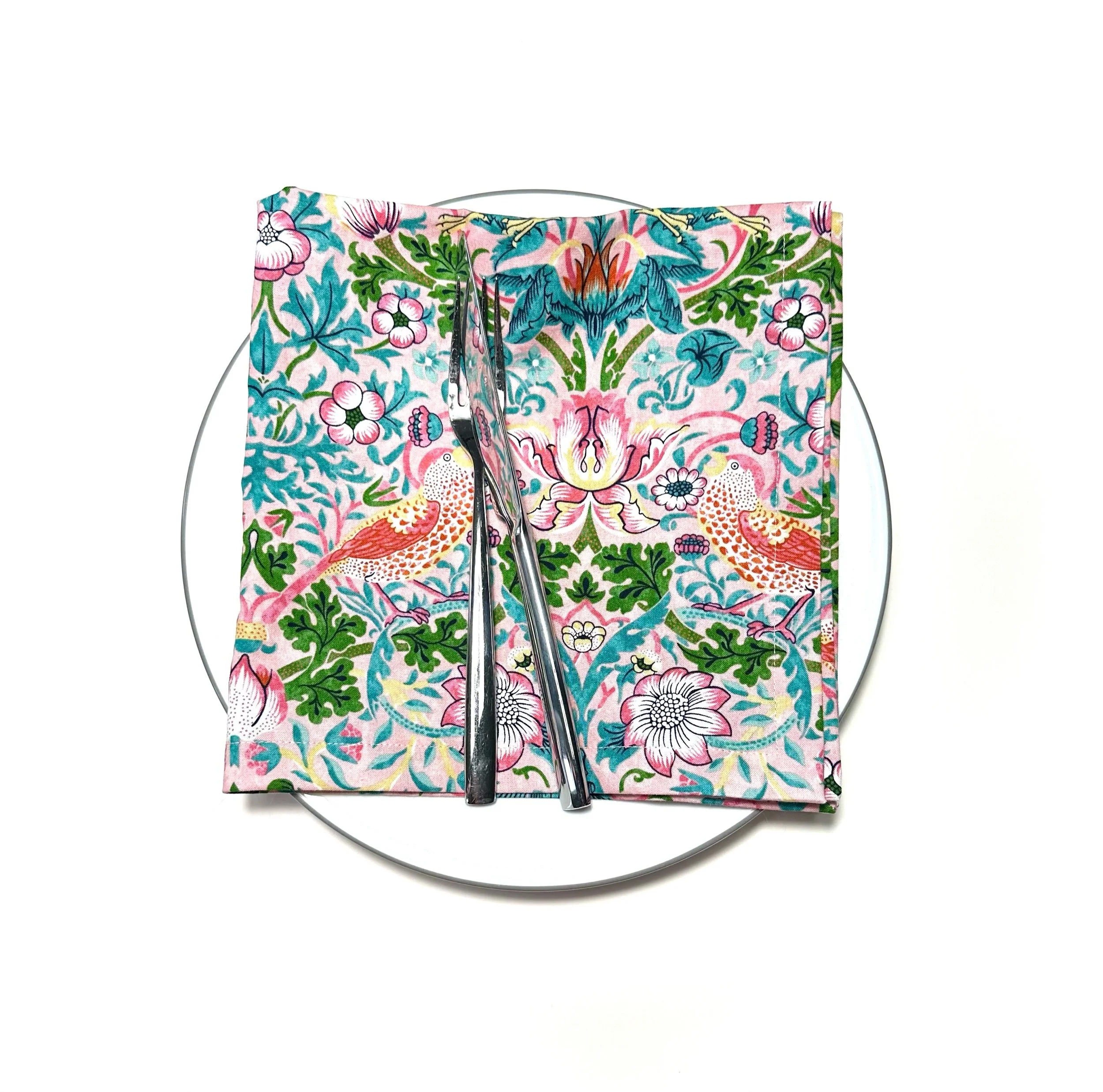 Morris & Co. Pink and Green Strawberry Thief Dinner Napkins