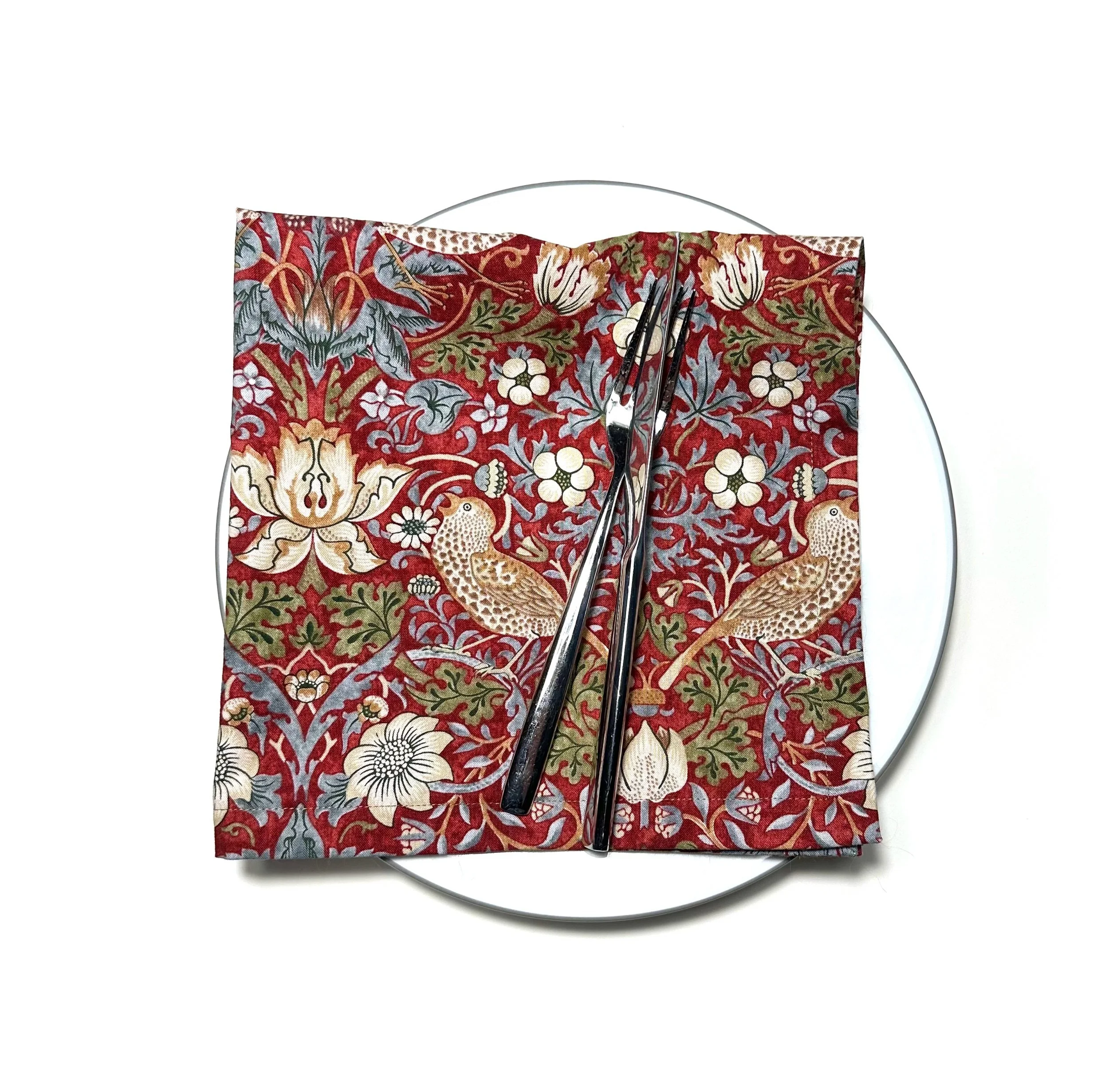 Morris & Co. Brick Red Strawberry Thief Dinner Napkins