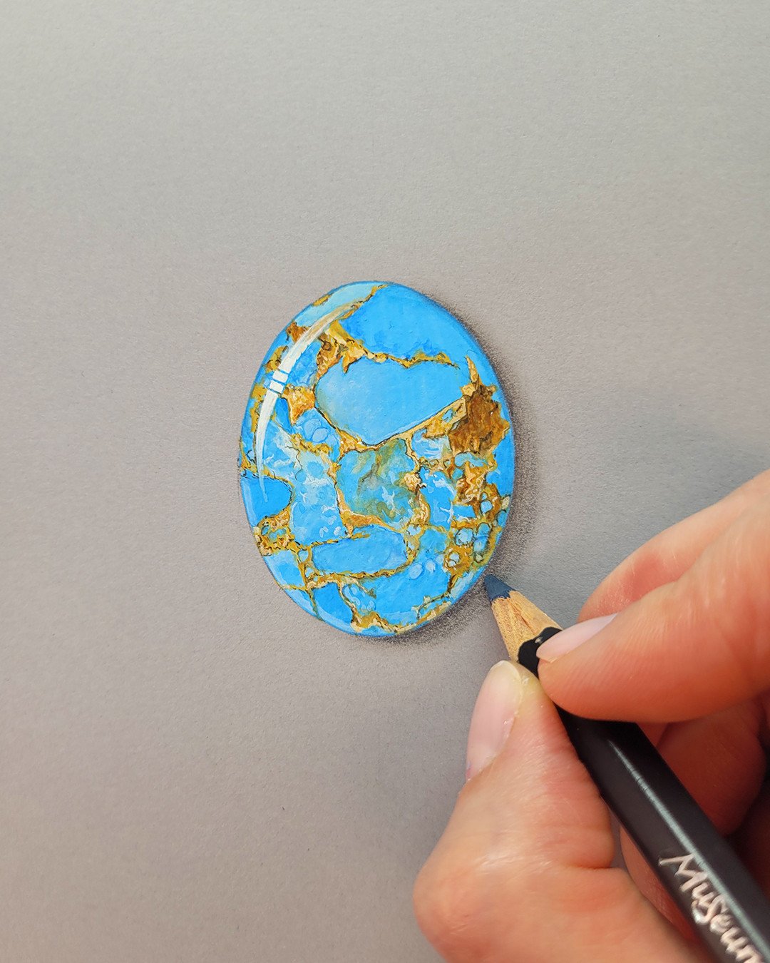 Which stone would you like to see us paint next?⁠ ⁠
This is the first turquoise we&rsquo;ve ever painted! Well... we mean a turquoise with a visible matrix. The high jewelry maisons we work with use very high-quality turquoise, which is why it&rsquo;