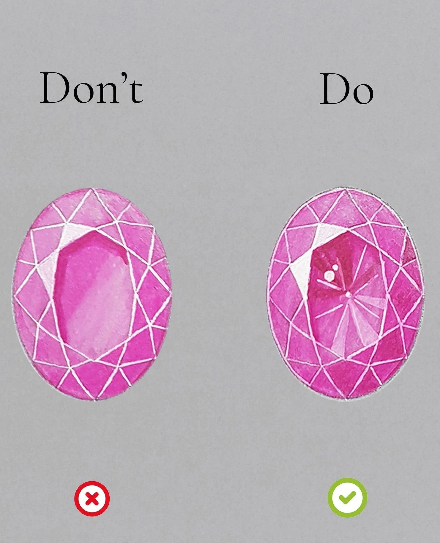 💎The secret to a sparkling, realistic gemstone starts underneath.⁠
⁠
🎨 One of the most common mistakes? Forgetting to draw the stone&rsquo;s culet.⁠
Result: a gemstone that lacks brilliance and depth &mdash; it looks cabochon-shaped instead of face