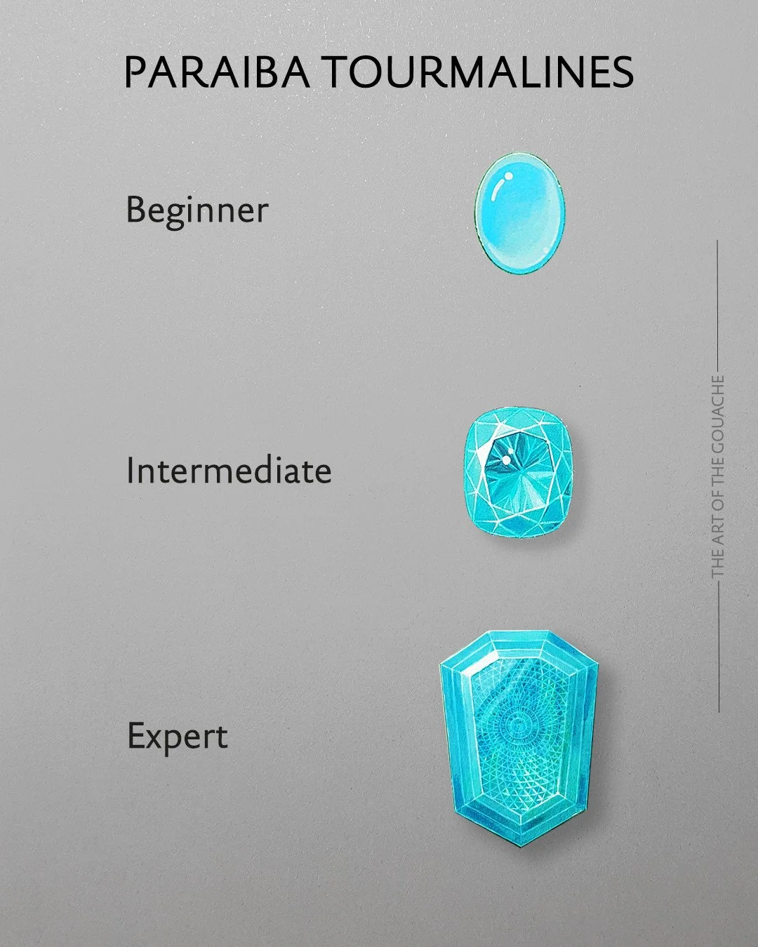 For anyone interested in learning how to paint gemstones 💎, we teach the basics in our online course "The Art of the Gouache". ⁠
You will learn how to properly place lights and shadows to create realistic transparency and opacity effects. 