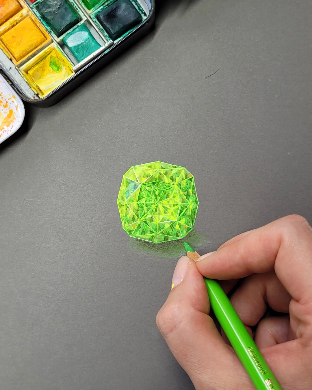 Gouache jewelry rendering neon Luag