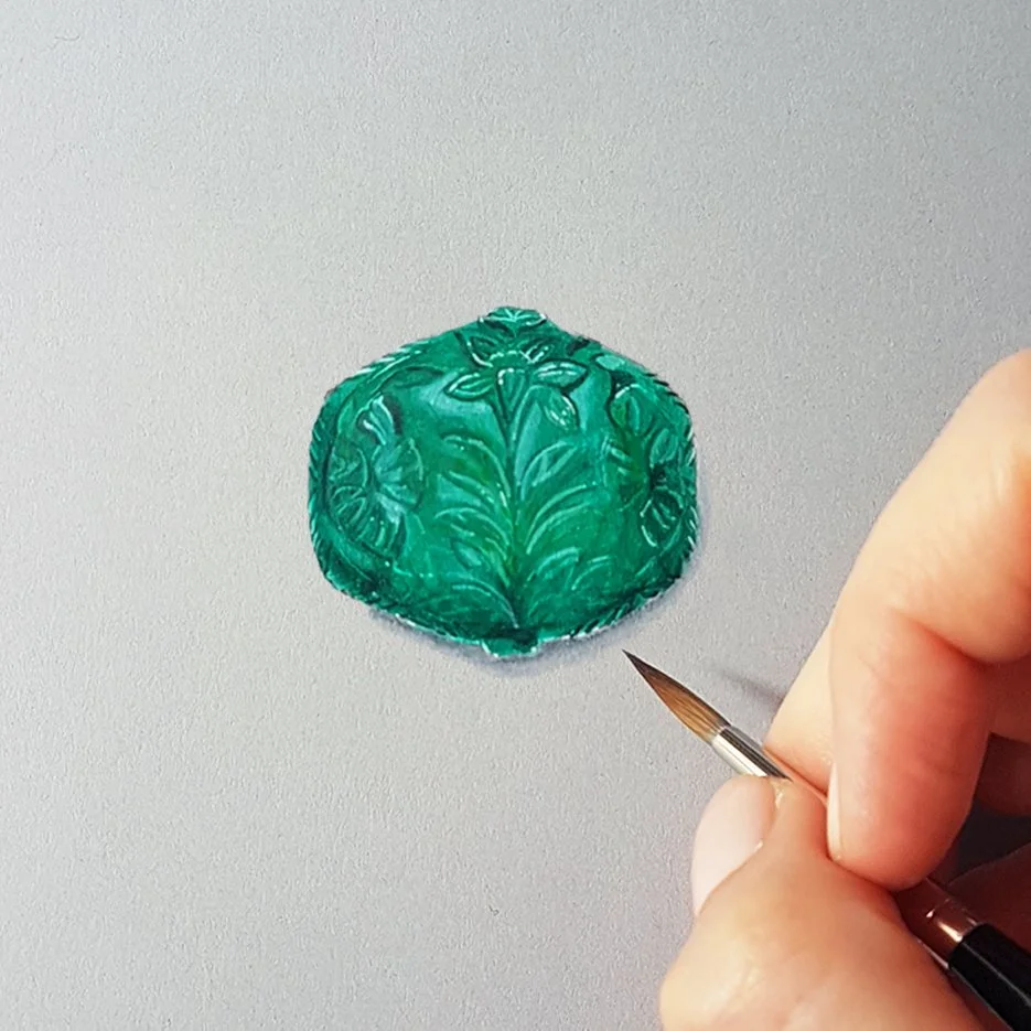 carved emerald template jewelry gouache