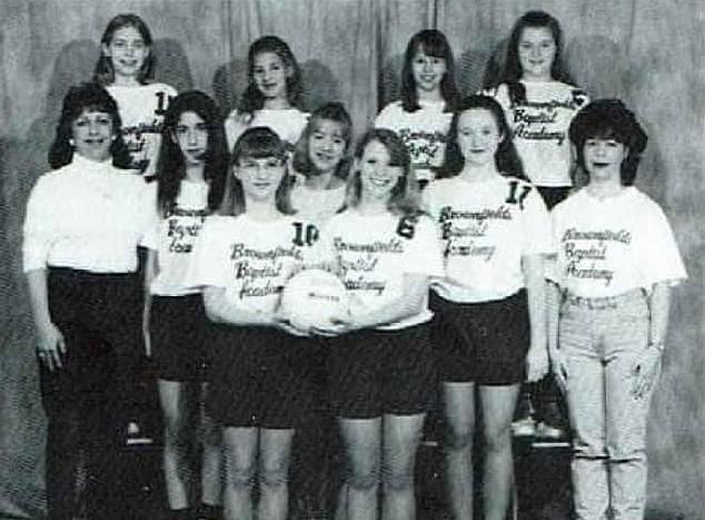  Lacey is on the left at the back—photo of her on the school volleyball team for the now-closed Brownsville Baptist Academy 1997-1998 