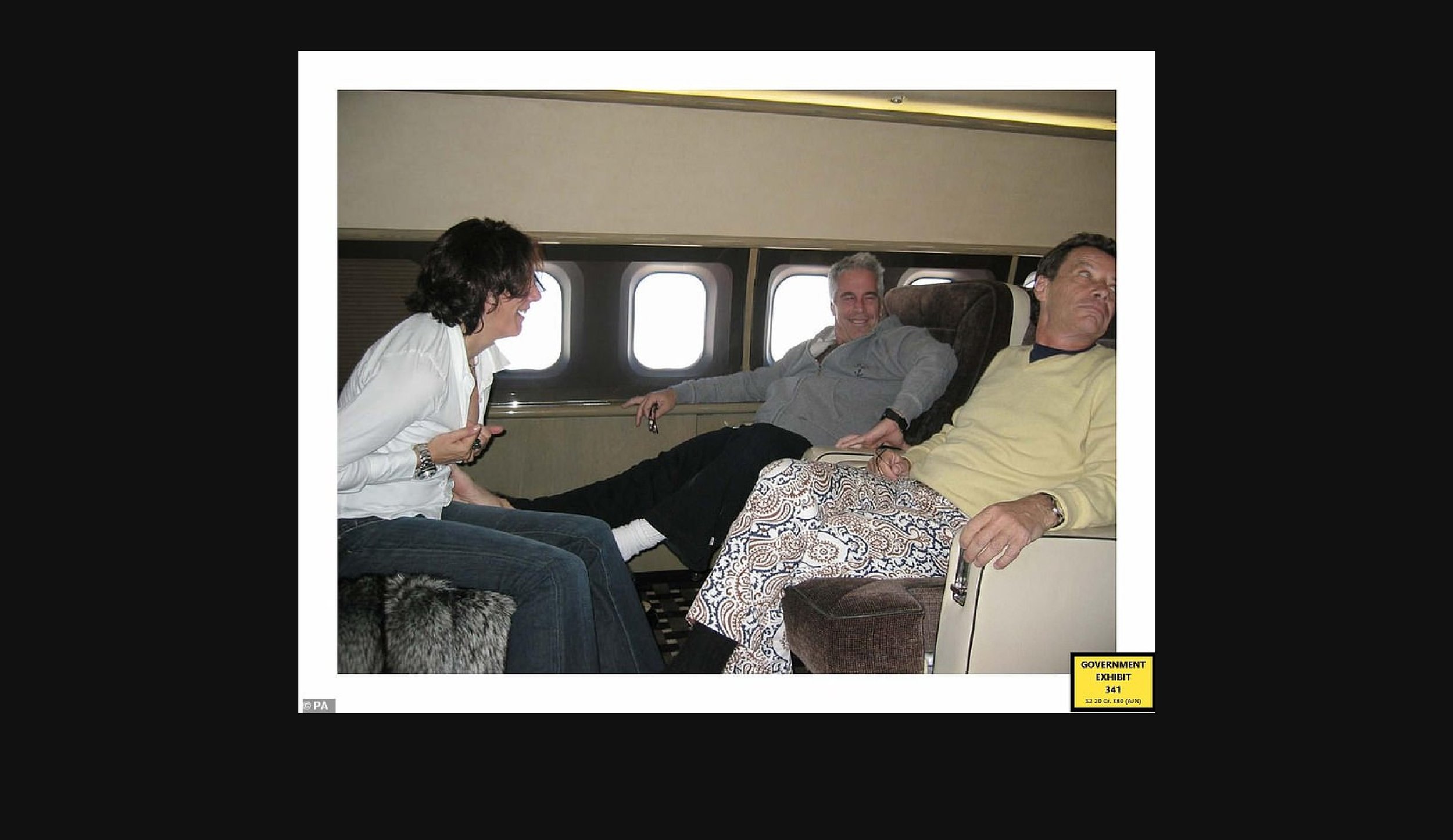  Ghislaine and Jeffrey on the “Lolita Express” with French modeling scout Jean-Luc Brunel. Brunel was charged with rape of minors by French prosecutors&nbsp;(government exhibit 341) 