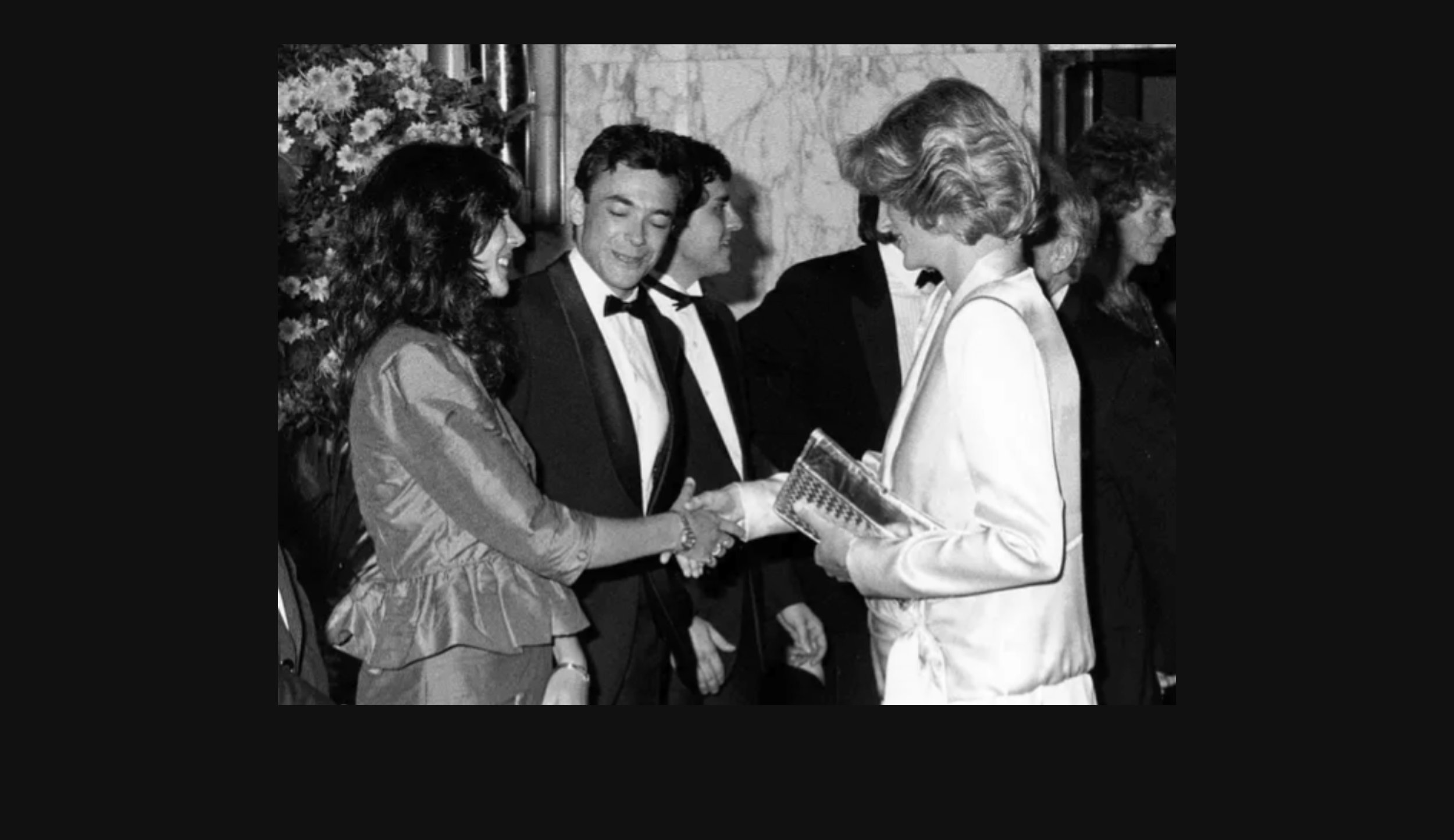  Princess Diana and Ghislaine Maxwell meeting at the premiere of Indiana Jones and the Temple of Doom, 1984 