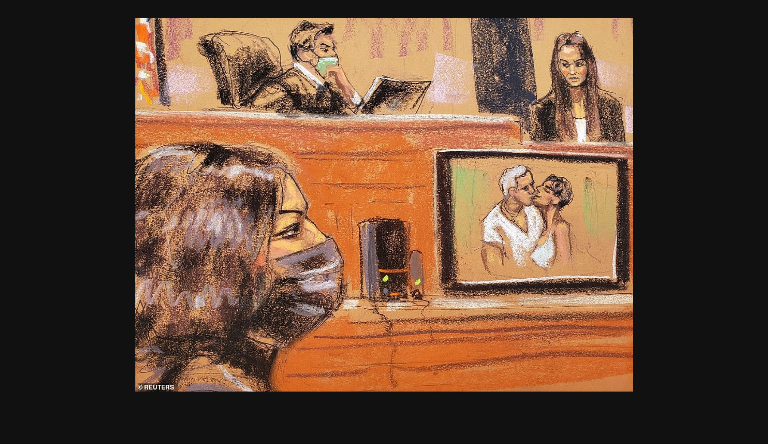  Photo of Jeffrey and Ghislaine kissing during trial 