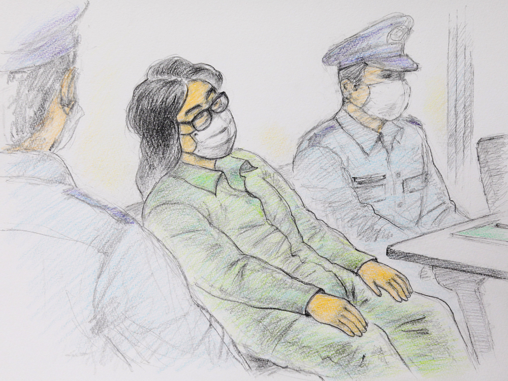  Another court drawing of Takahiro during his hearings in 2020 