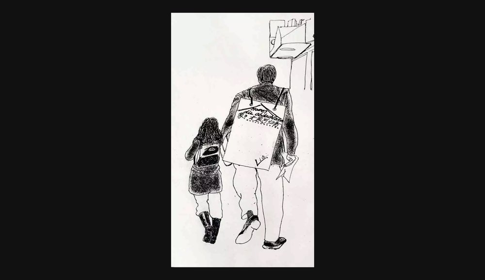  Guo Li’s drawing of him holding his daughter’s hand 