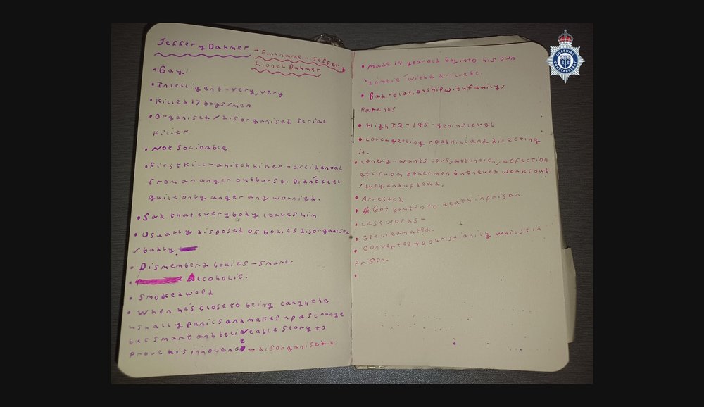  Scarlett’s notebook page on Jeffrey Dahmer 