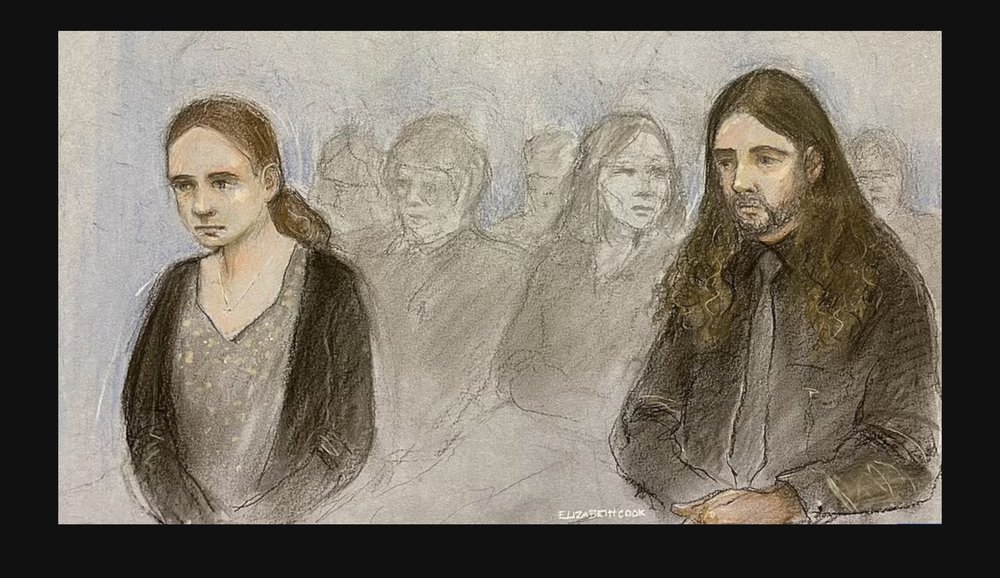  Drawing of Scarlett and Eddie in court 