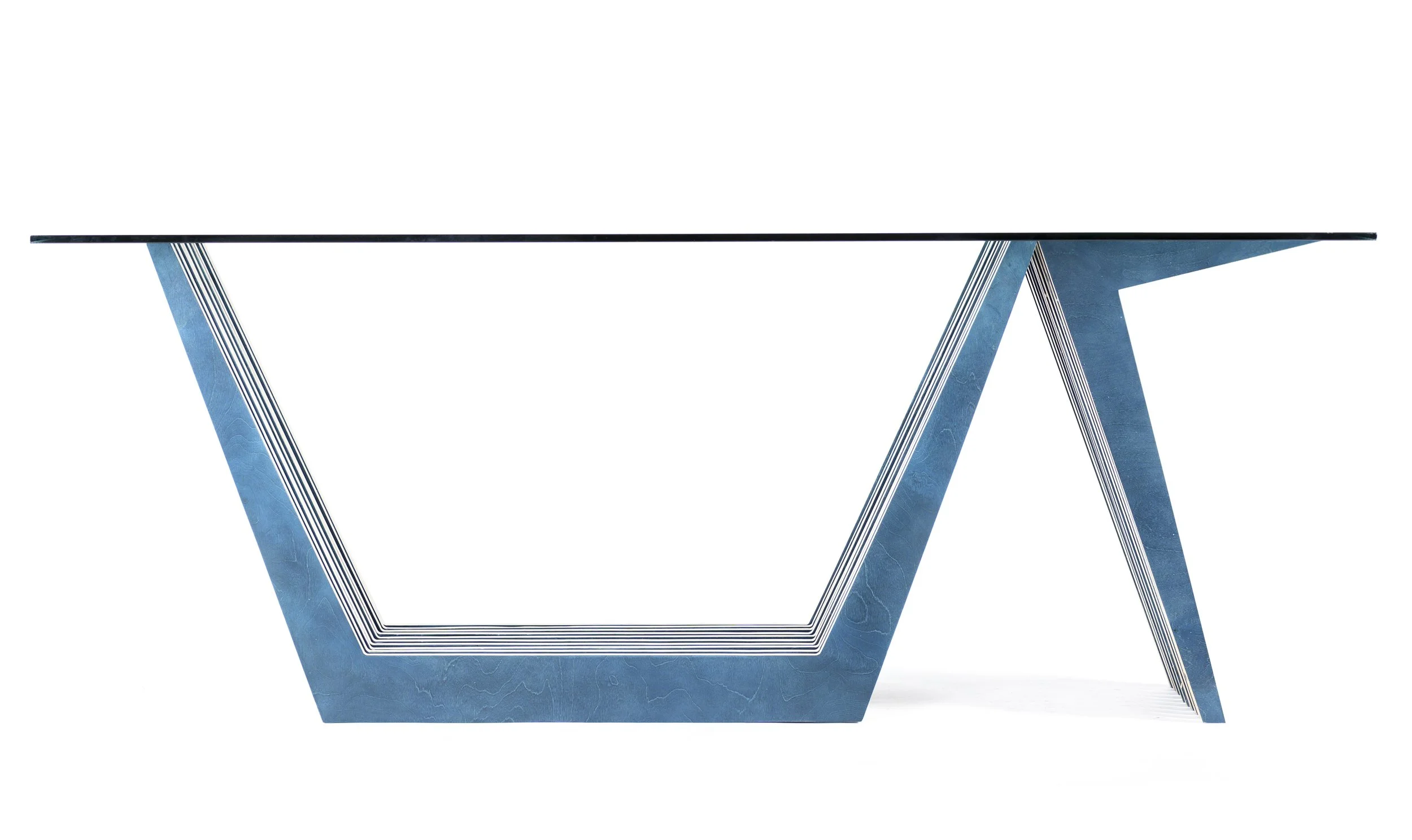 Precision Duo architectural desk with glass top in blue finish on forth orientation