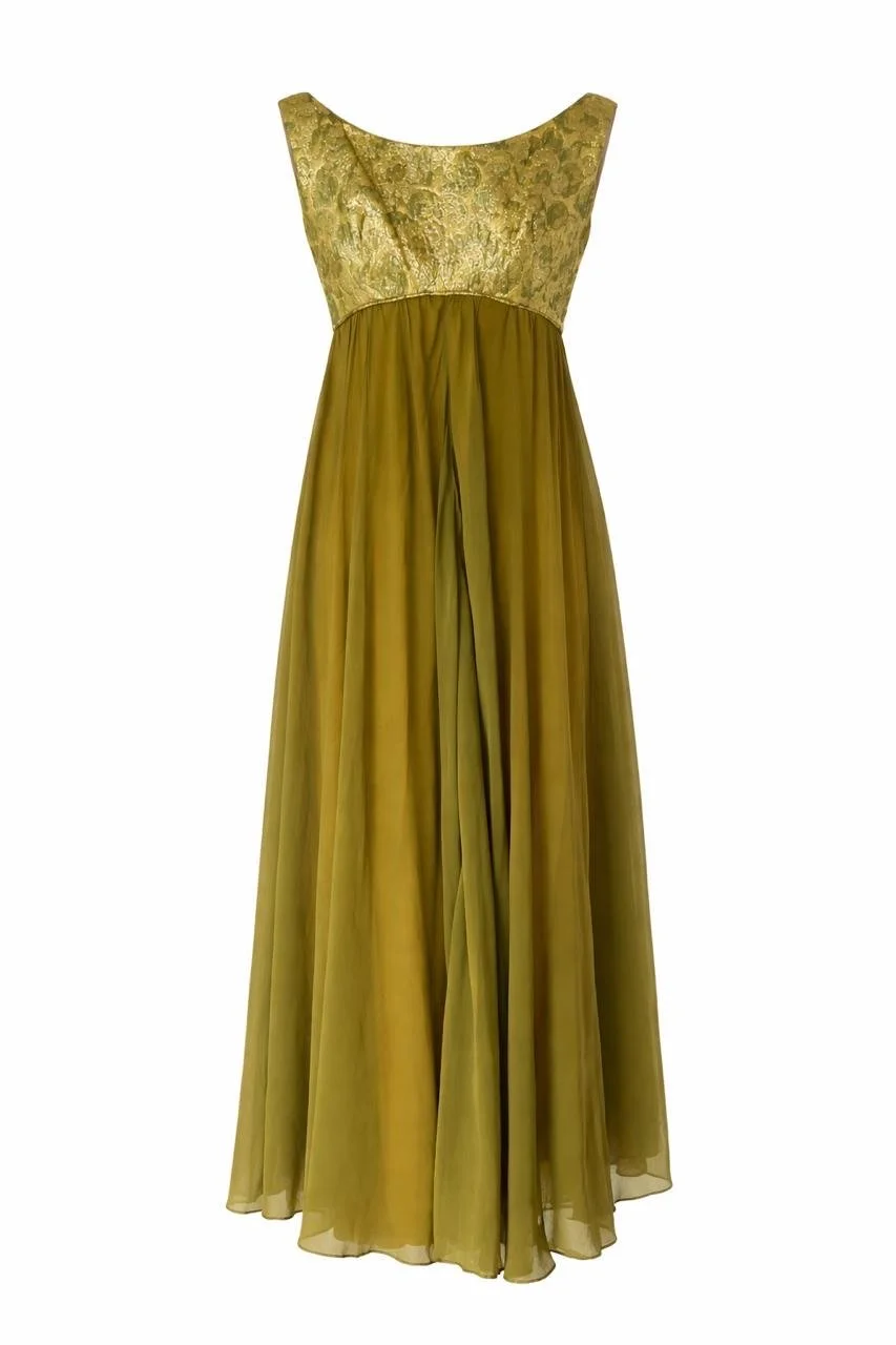 Moss Brocade Empire Dress