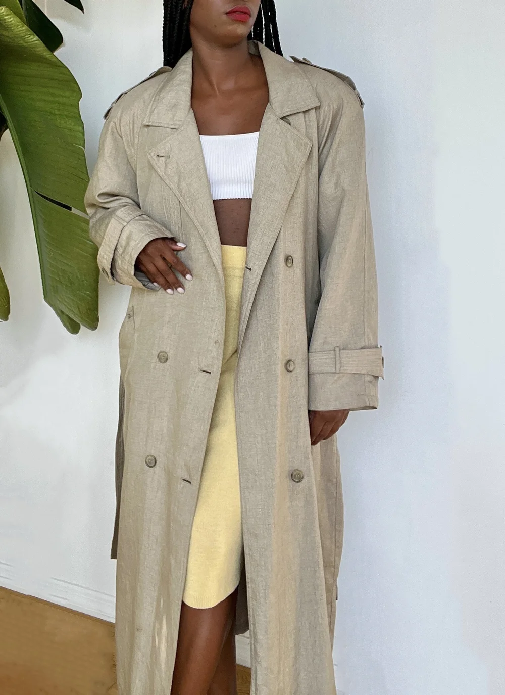 Taupe trench clearance coat