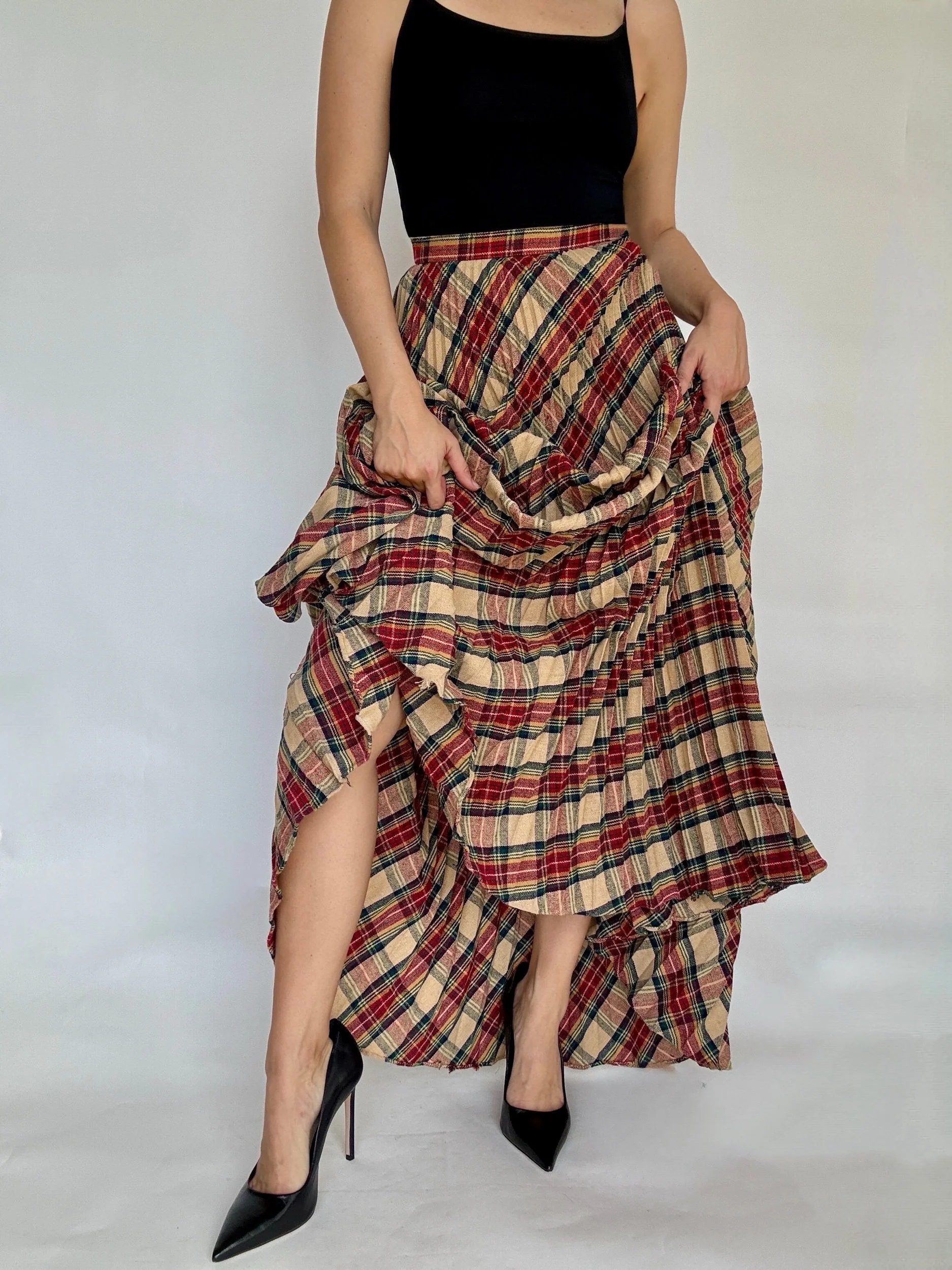 70s Plaid Maxi Skirt