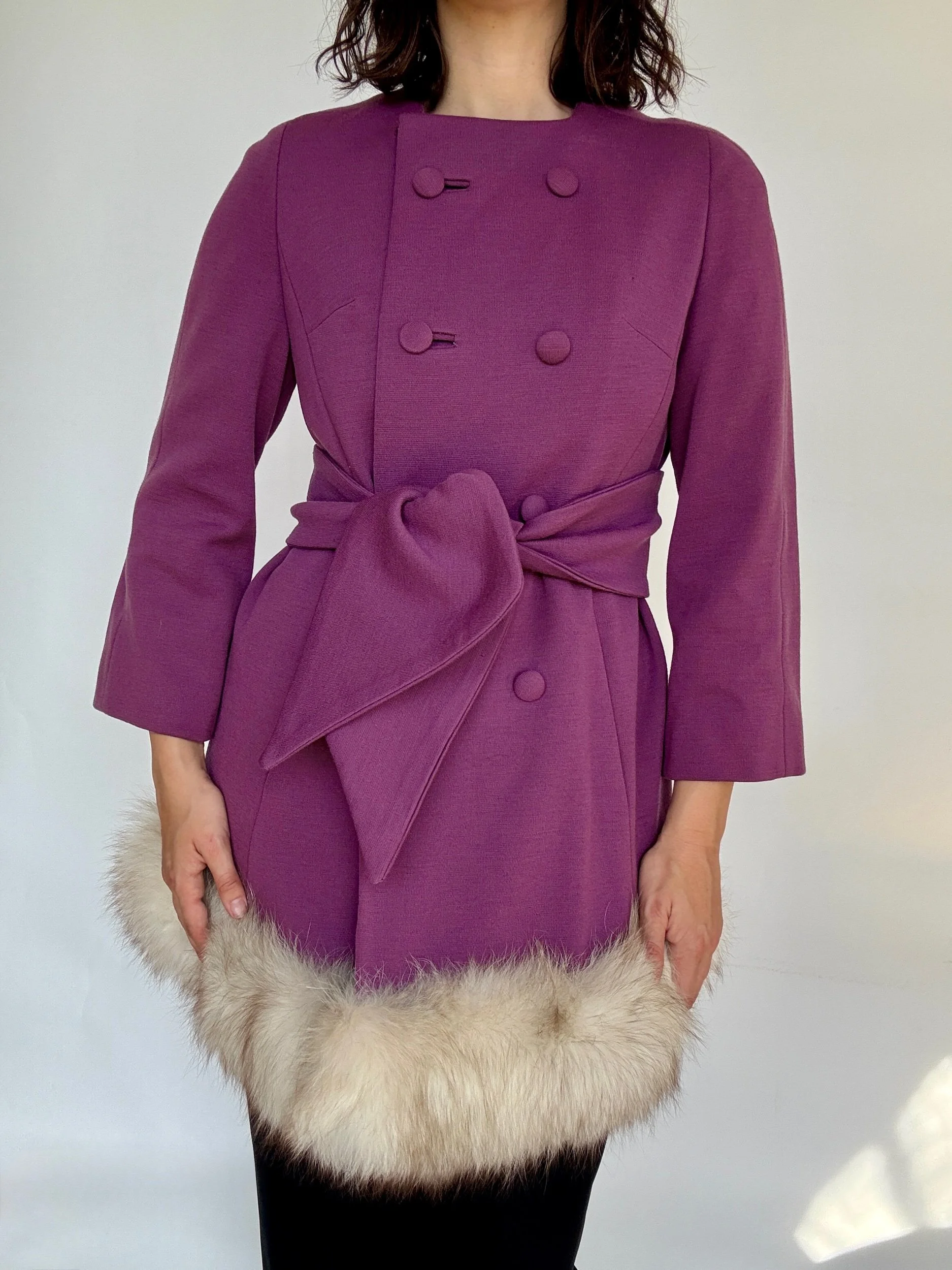 Vintage Fur Trim Plum Coat