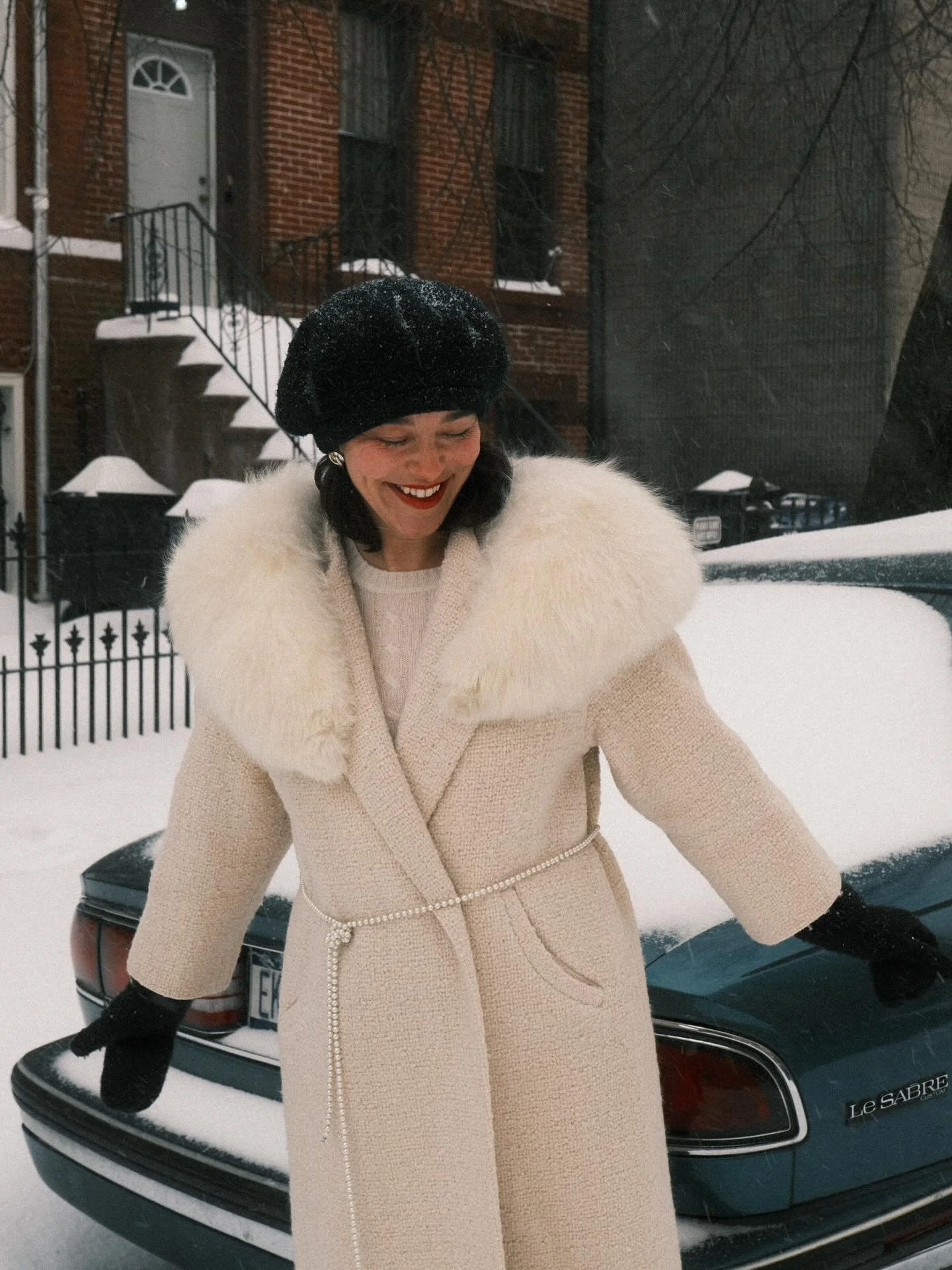 1960s snow day❄️🦢
⠀⠀⠀⠀⠀⠀⠀⠀⠀
Frolicking in a stunning vintage La Selle Fur Collar Wrap Coat. Original tag dates this piece to 1960s by the L.S. Ayres Co of Indiana - a storied and late great department store &amp; Tea House located in Indianapolis fr